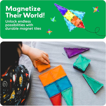 PicassoTiles 40pc Nano Mini Magnetic Tile Construction Building Blocks Travel Toy Set with Storage Case STEM Educational Fun Learning Magnet Tiles Stacking Toys for Toddlers Girls Boys Ages 3+ PN01