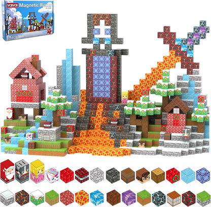 150PCS Magnetic Building Blocks with 31 Nature Designs - Water, Grass, Lava, Rock, STEM Toy for Kids Ages 3-12