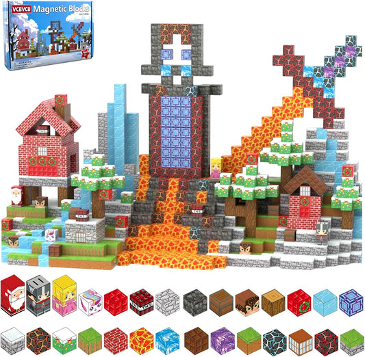 150PCS Magnetic Building Blocks with 31 Nature Designs - Water, Grass, Lava, Rock, STEM Toy for Kids Ages 3-12