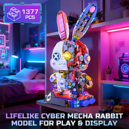 PIKARO Mechanical Bunny Rabbit Building Set for Boys Girls - Collection Animal Punk Style Toy Model Kit with LED Light, Easter Halloween Birthdays Gift for Teens Kids Age 8 12 14 (1377 Pieces)