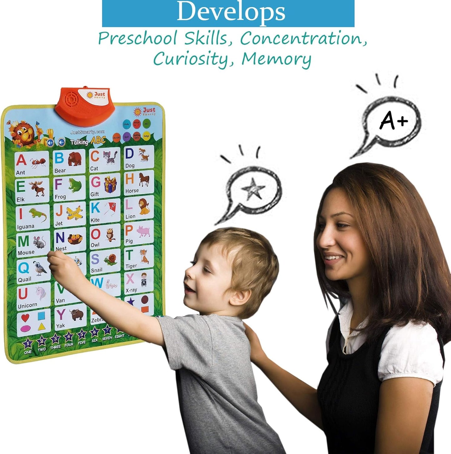 Just Smarty Alphabet Wall Chart for Toddlers 1-3 | ABCs & 123s Kids Learning Toy | Educational Gift for Infant Ages 1 2 3 4 5 | Speech Therapy for Kids 1-3 | Autism Toys for Toddlers 3-4