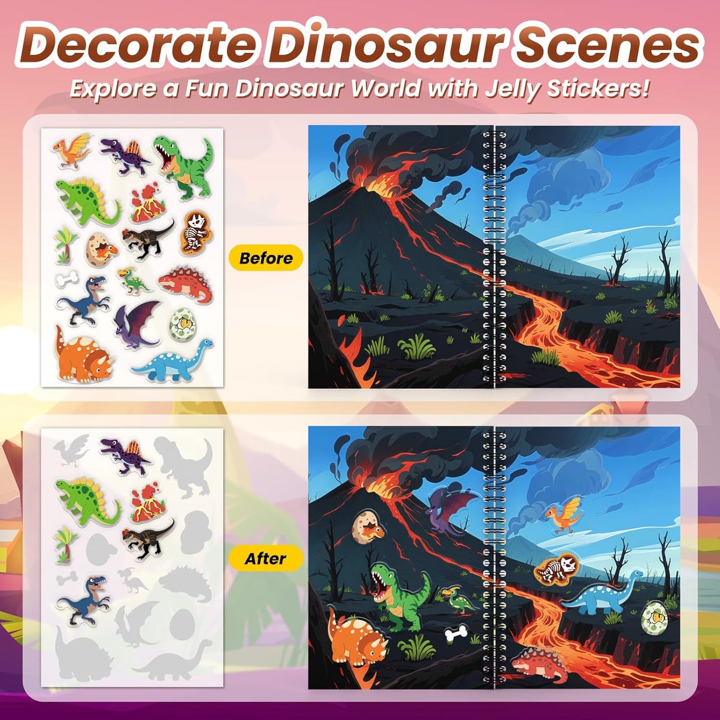 Animals Reusable Sticker Book for Toddlers, DIY Make-a-face Animals Jelly Fun 3D Stickers, Washable Puffy Stickers for Kids Toys, Airplane Road Trip Travel Activities Essentials for Kids 3 4 5 Years