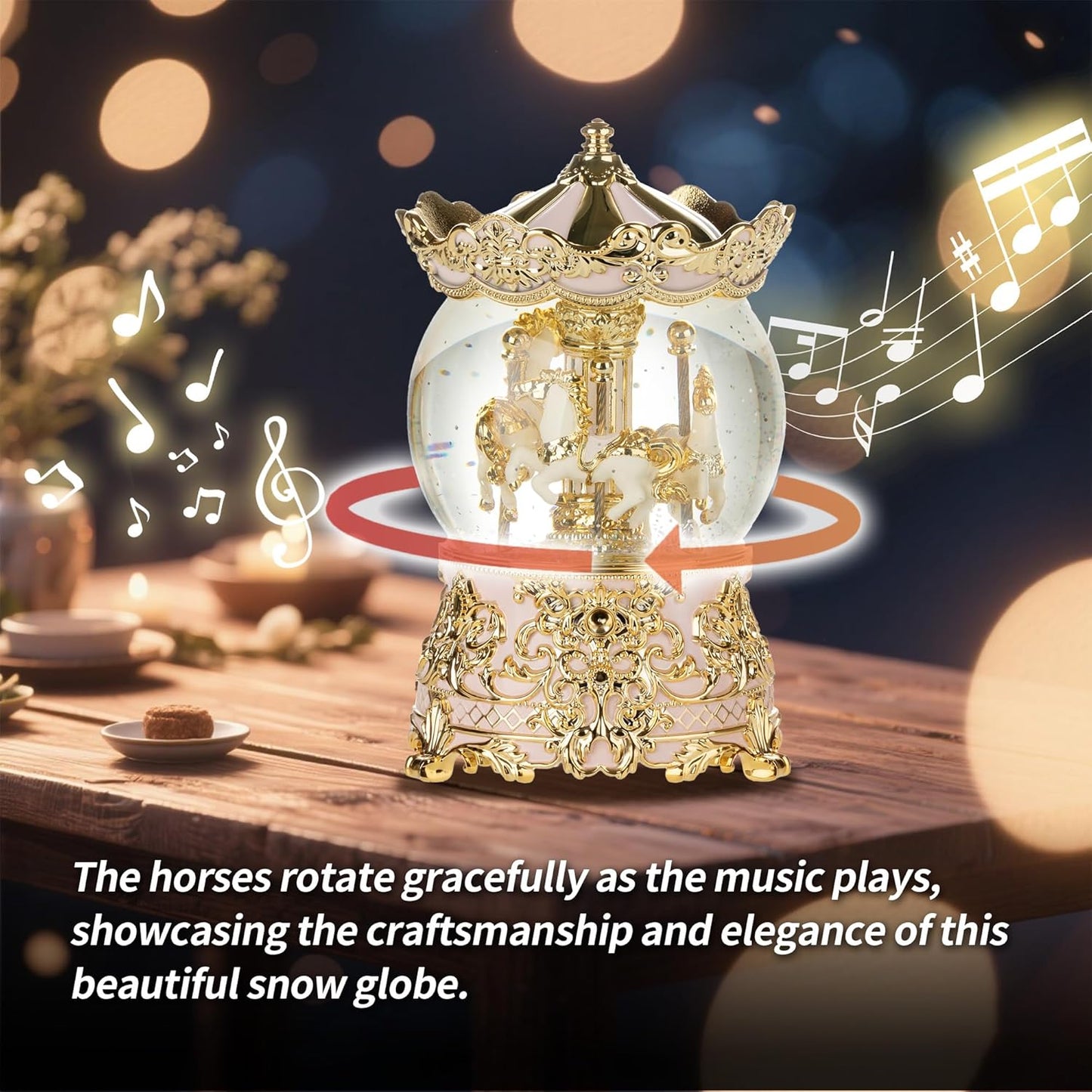 Carousel Music Box Princess Unicorn Musical Snow Globe for Girls and Women Baby Kids Sister Daughter Mom Granddaughter Grandma Christmas Birthday Presents Gifts (Light Pink)