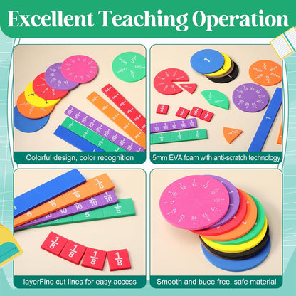Sayglossy 6 Sets Fraction Tiles Circles Set for Math Fractions Manipulatives Math Manipulatives for Home Supplies