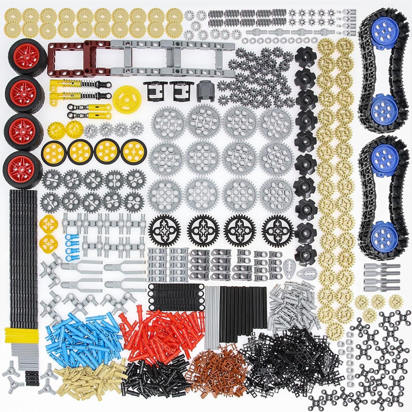 854pcs Technic Parts and Pieces Set: Gears, Axles, Pins, Connectors, Differential, Tracks, Shock Absorbers, etc. Compatible with Major Brands. Toy Building Block for MOC Technical Accessories kit.