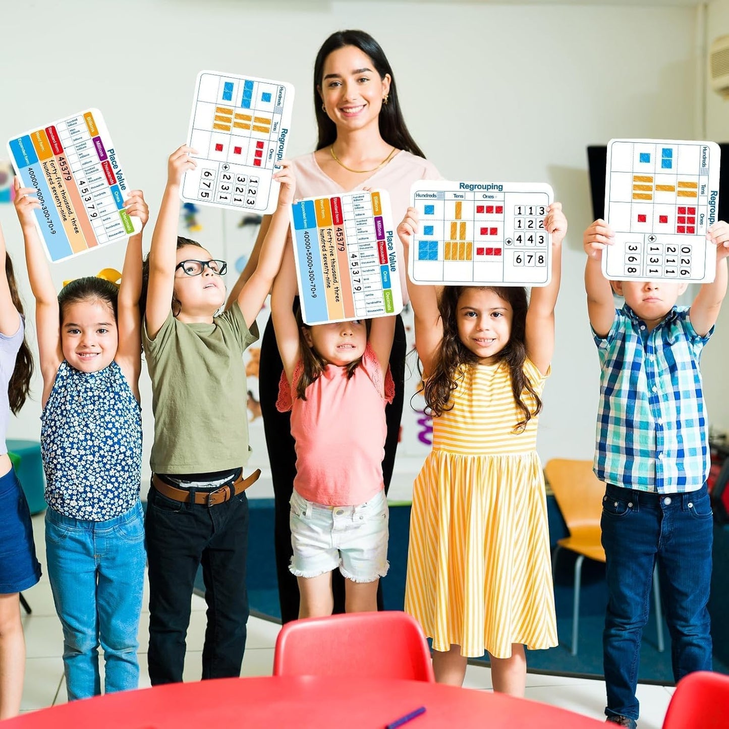 24Pcs Place Value Chart Dry Erase Flash Cards Double Sided Addition Subtraction Cardboard Math Whiteboard Math Manipulatives Teacher Portable Tool 12" x 9"