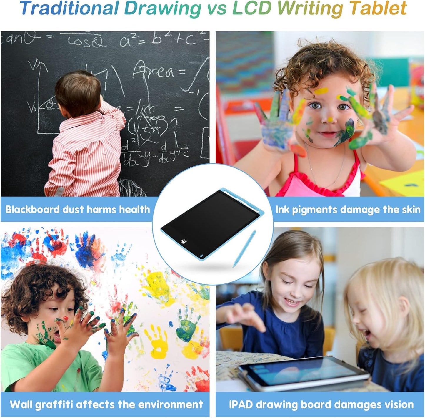 2 Pack LCD Writing Tablet, Electronic Drawing Writing Board, Erasable Drawing Doodle Board, Doodle Pad Toys for Kids Adults Learning & Education, 8.5IN(Blue+Pink)