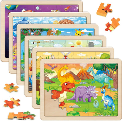 SYNARRY Wooden Puzzles for Kids Ages 4-6, 6 Packs 60 PCs Jigsaw Puzzles Preschool Educational Toys for Children Ages 4-8, Puzzles for Kids Ages 6-8 Boys Girls, Easter Basket Stuffers for Kids