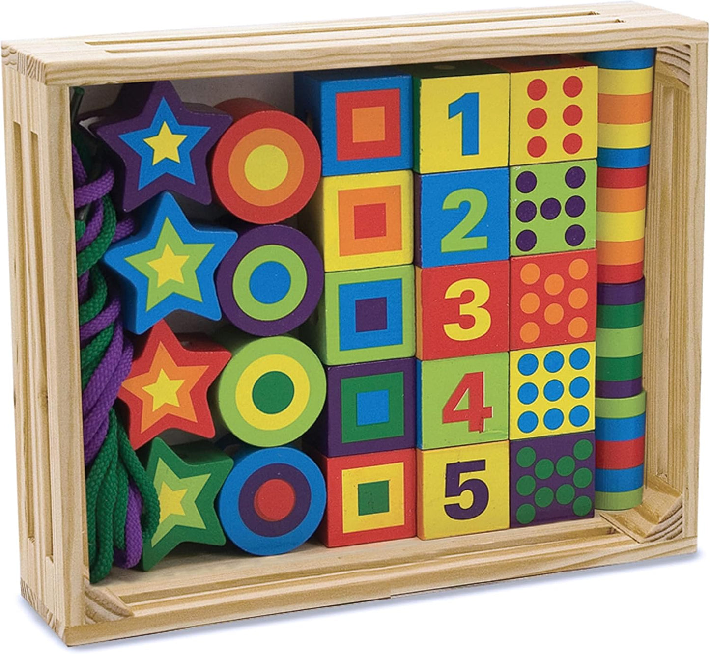 Melissa & Doug Deluxe Wooden Lacing Beads - Educational Activity with 27 Beads and 2 Laces