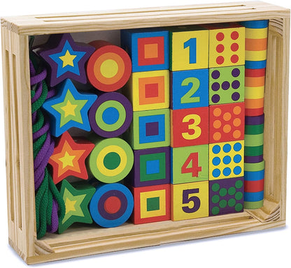 Melissa & Doug Deluxe Wooden Lacing Beads - Educational Activity with 27 Beads and 2 Laces