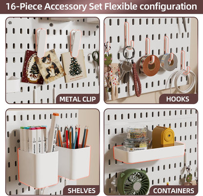 Pegboard Wall Organizer Kit, 4 Pcs Plastic Peg Boards with Hooks & Accessories, Wall-Mounted Pegboard Kit for Home Office Storage, Bedroom, Craft Room(22″×22″)