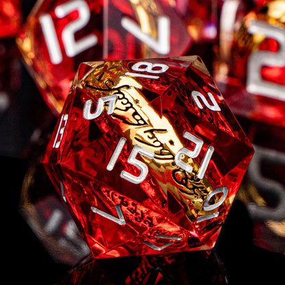 Magic Golden Ring DND Dice Set Sharp Edge Red Resin Dice with Box, for use with Dungeons Dragon RPG D&D Tabletop Games Lord D and D Polyhedral Dice Set