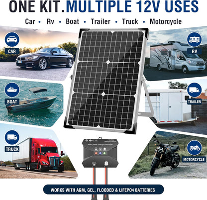 Voltset 12V Solar Battery Charger - 20W Waterproof Solar Panel Kit with Smart MPPT Controller - Trickle Charger Maintainer for Car RV Boat Marine Trailer Automotive Trailer Truck Motorcycle