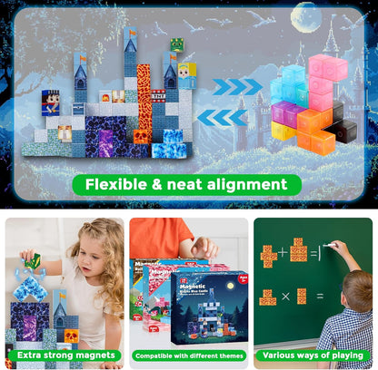 Annexfun Magnetic Blocks - 100PCS Building Blocks Unicorn Cubes - Toys for Montessori Toddler Christmas Birthday Gifts - STEM Sensory Toys for 3 4 9 10 Year Old Girl