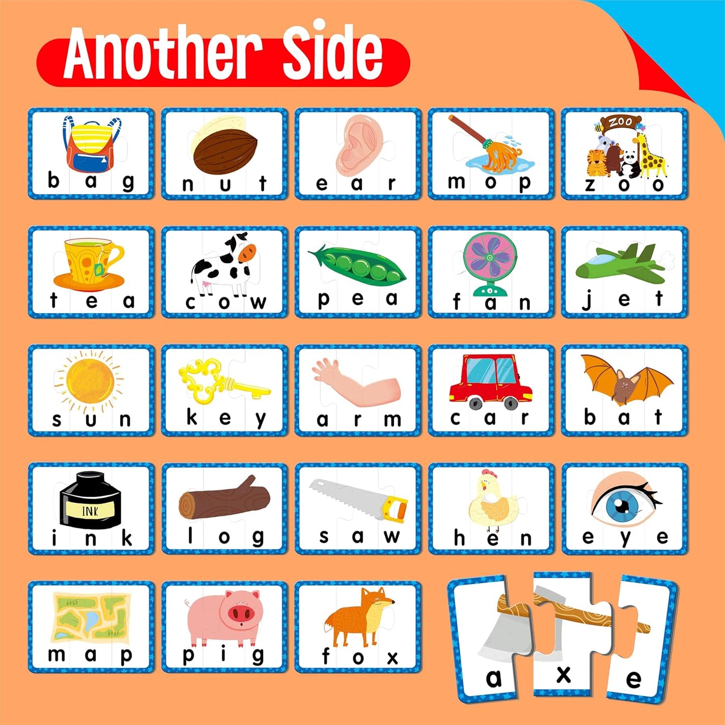 72 Word Spelling Puzzles with Error-Correction Mechanism in 3 Pieces, Perfect for Preschool Learning (36 Block Double Sided)