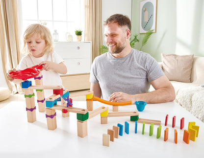 Hape Marble Run Race Track | Wooden DIY Marble Run Set with Dominoes, STEAM Educational Learning Toy, 81 Pieces, for Kids 3 Years+