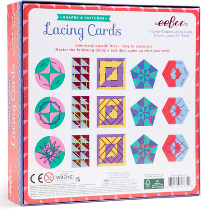 eeBoo Shapes & Patterns Lacing Cards/Set of 5 Cards/Ages 3+ (LCGEO)