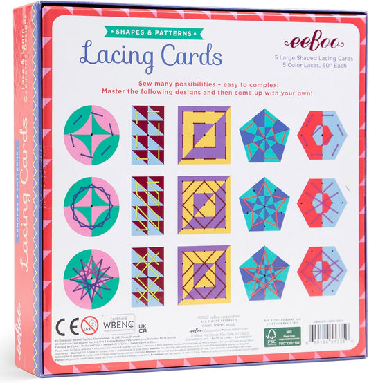 eeBoo Shapes & Patterns Lacing Cards/Set of 5 Cards/Ages 3+ (LCGEO)