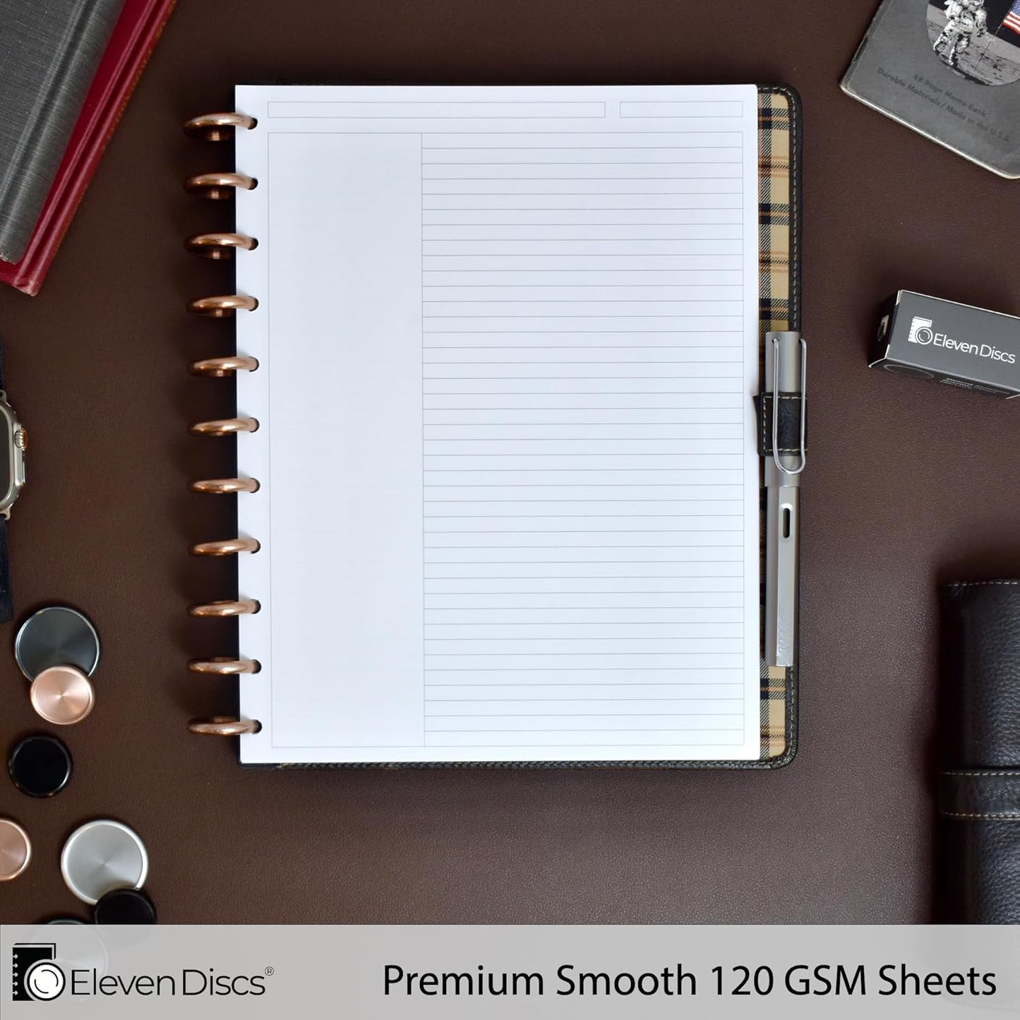 Eleven Discs Discbound Paper, Junior Size Mileage Log Sheets - Premium 120gsm Heavyweight Notebook & Planner Refills - 8 Discs, 5.5 x 8.5 in - Punched for Circa, Arc, TUL (50 Sheets)