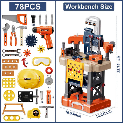 Kids Tool Bench -Toy Workbench with Electric Drill Toy Tool Accessories and Construction Vest 91pcs Toddler Tool Bench,Pretend Play Learning Toy Tool Bench for Kids Ages 3-5,4-8