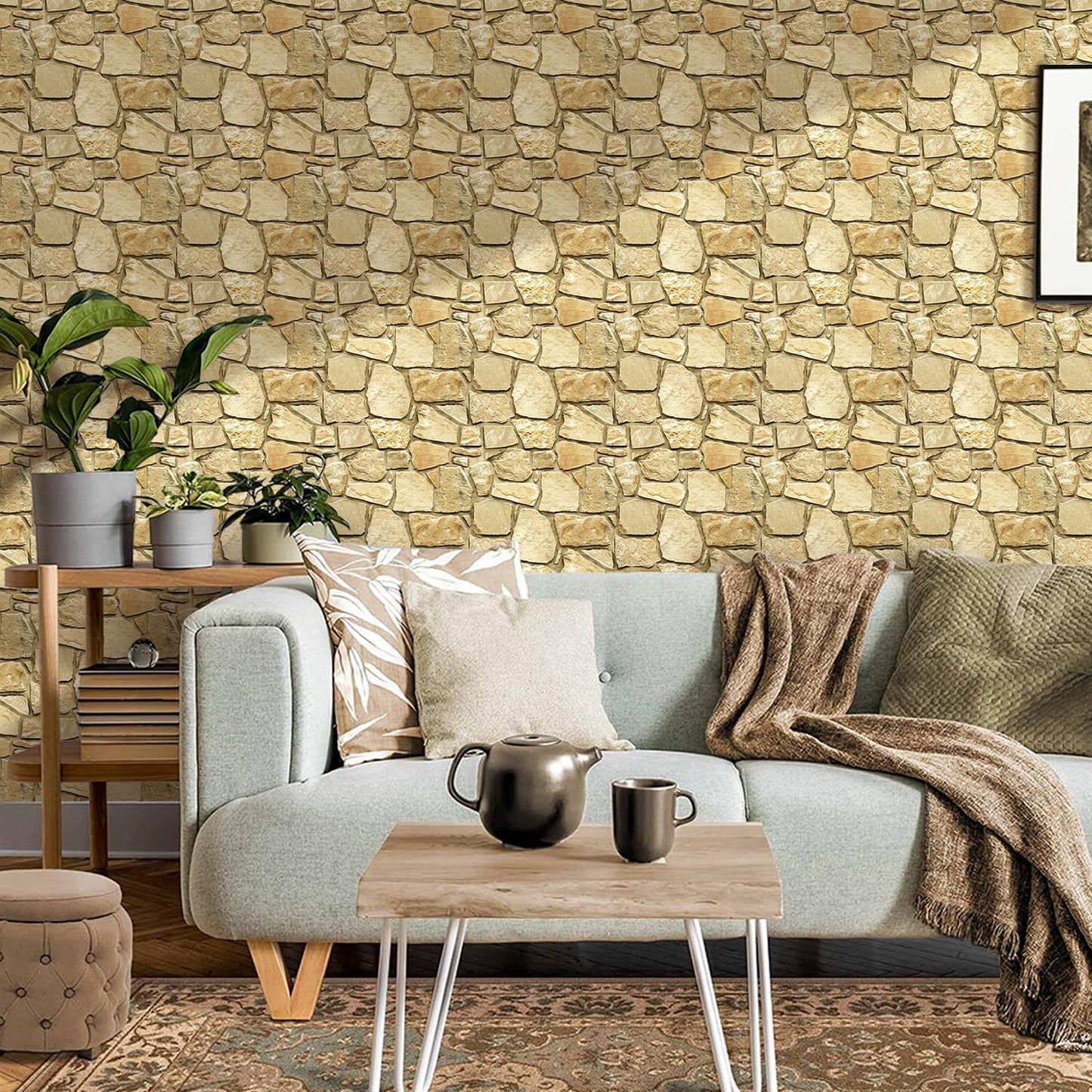 COMSTICKC 3D Faux Gray Stone Wall Sticker Peel and Stick Wall Panels,10 Pcs of 12"X12",Ultra-Light Thin PVC Decorative Tiles Rocks Stone Backsplash Interior Decor,Paintable