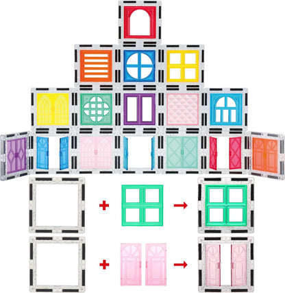 PicassoTiles Window and Door Clip On Magnetic Blocks Magnet Tiles Magnets Building Tile Construction Toy Set STEM Education Toys Learning Kit Stacking Block Playset Boys & Girls Age 3+ PT30