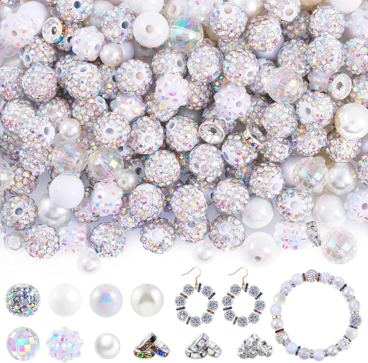 300 Pcs Diamonds Beads for Jewelry Making, Included 10 mm Red Rhinestone Beads for Bracelets, Bubblegum Bead for Pen Making, Pearl and Spacer Bead for Bracelet Necklace Earring Crafting