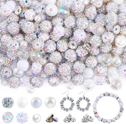 300 Pcs Diamonds Beads for Jewelry Making, Included 10 mm Red Rhinestone Beads for Bracelets, Bubblegum Bead for Pen Making, Pearl and Spacer Bead for Bracelet Necklace Earring Crafting
