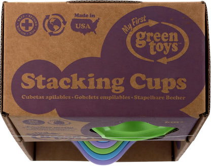 Green Toys Stacking Cups, Purple/Blue/Green - 6 Piece Motor Skills, Building, Stacking Toy Set. Safe for Babies and Toddlers. Dishwasher Safe, Recycled Plastic, Made in USA.