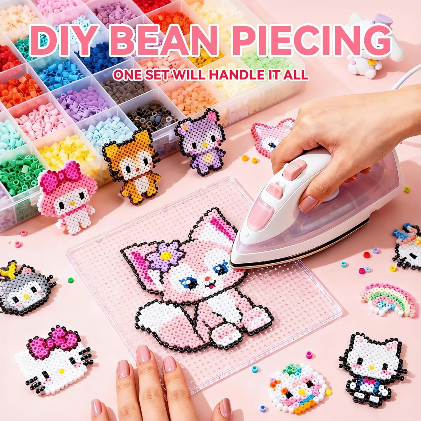 Fuse Beads Kit for Jewelry Making, 2000 Pcs Melty Beads with Storage Box and Big Iron, Create Bracelets, Keychains, Pixel Art, Complete Crafts for Girls & Boys Birthday Gifts, Easter Basket Stuffers