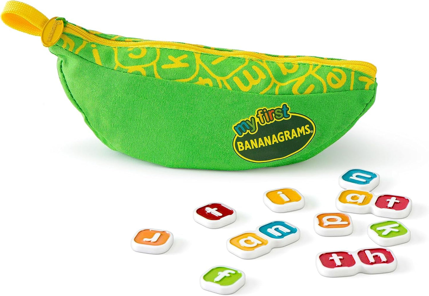 Bananagrams Classic Word Game – Fast-Paced Spelling & Anagram, Family & Travel Game , 144 Letter Tiles in Portable Banana Pouch, 1–8 Players, Educational Wordplay Fun for Ages 7+