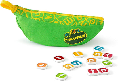 Bananagrams Classic Word Game – Fast-Paced Spelling & Anagram, Family & Travel Game , 144 Letter Tiles in Portable Banana Pouch, 1–8 Players, Educational Wordplay Fun for Ages 7+