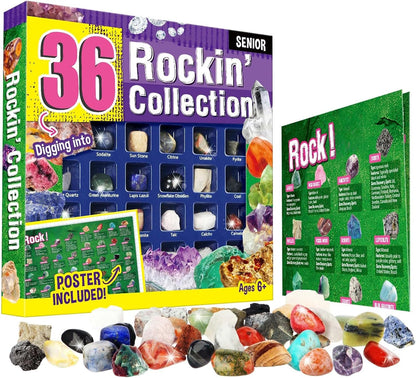 Gamerside Rocks for Kids - 48 Real Rocks, Gemstones & Crystals Collection – Educational Science Kit, Great Rock Collections STEM Gift for Boys & Girls Ages 6-12