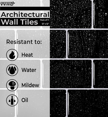 VViViD 11 Sheets Peel and Stick Grey Gloss Faux Ceramic Brick Wall Tiles, Self Adhesive Backsplash 12”x12”, 2mm Thick Kitchen, Bathroom (11 sq. ft.)