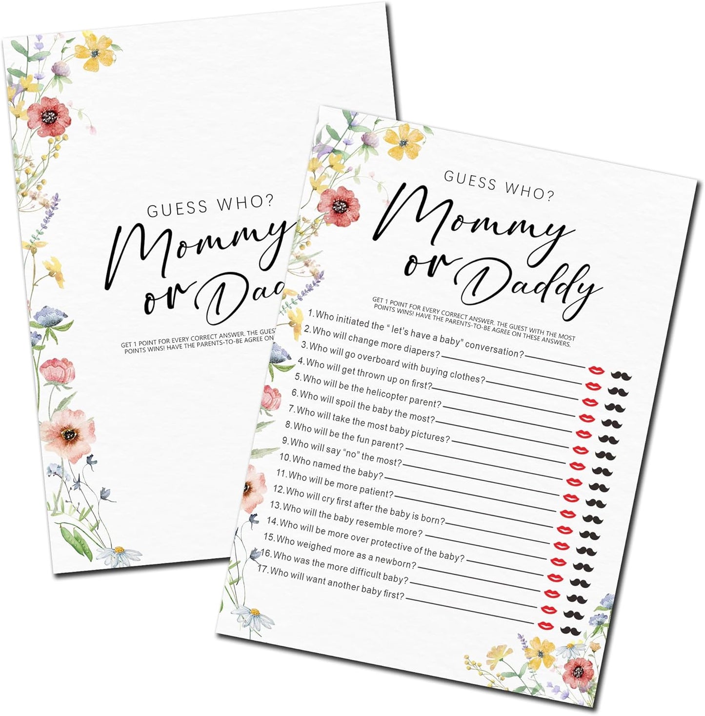 Spring Wildflowers Predictions & Advice Theme Baby Shower Games for New Parents - 50 Flowers Game Cards for Boys & Girls -Gender Neutral Gender Reveal Baby Announcement Activities Supplies & Decor-A02
