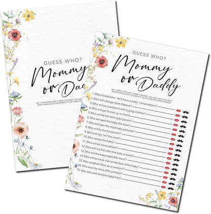 Spring Wildflowers Predictions & Advice Theme Baby Shower Games for New Parents - 50 Flowers Game Cards for Boys & Girls -Gender Neutral Gender Reveal Baby Announcement Activities Supplies & Decor-A02