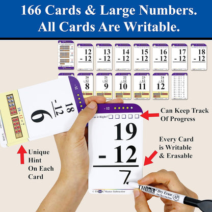 Think2Master Addition Flash Cards. Learn to Add & Subtract by Counting, Writing, Understanding & Memorizing. 260 Laminated Cards, 39 Triangle Cards, 2 Dry Erase Markers, 5 Rings & 30 Counters