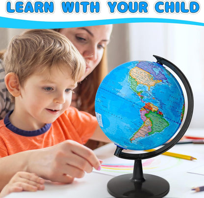 Classroom Globes Elementary, 13in Large Globe More Detailed with Countries & Capitals & State Capitals, Political Teaching Tool for Adults & Children - No Assembly Required