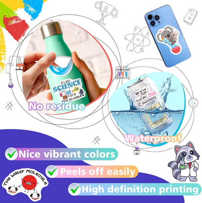 YTSQLER 200 PCS Chemistry Stickers, Funny Laboratory Stickers for Water Bottle Laptop Notebook, Waterproof Chemistry Decals for Teachers Students Kids Teens Adults