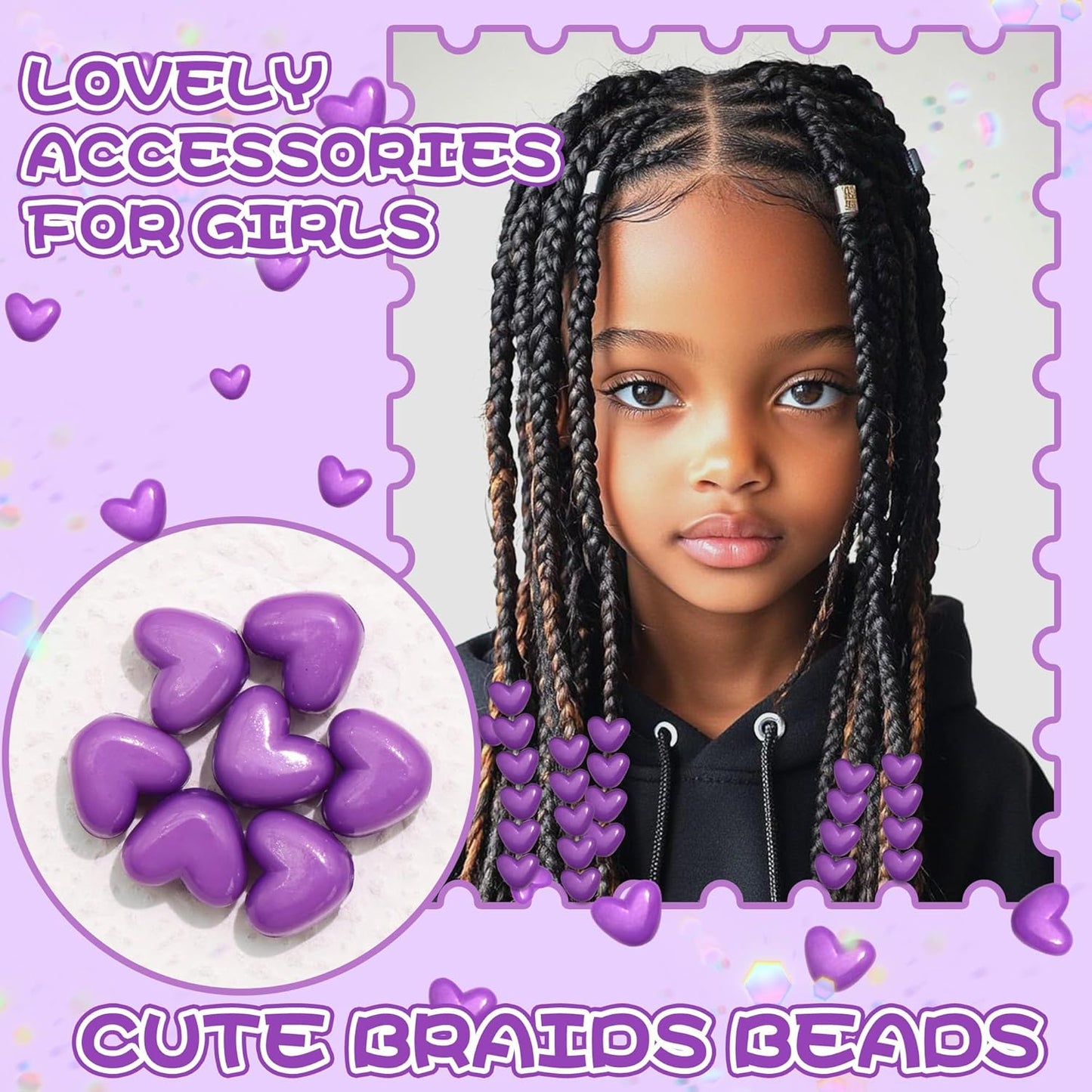 90PCS Light Pink Heart Beads for Braids Hair Jewelry Loc Dreadlock Accessories Cute Heart-Shaped Pony Bead
