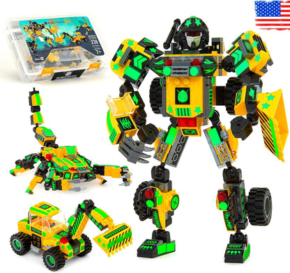 JITTERYGIT Robot Army Buildable Mech Soldier Glow in The Dark Gift Toy Set, Helicopter Military Creative STEM Project, Dinosaur Building Bricks Kit for Kids Ages 6-11 Years Old