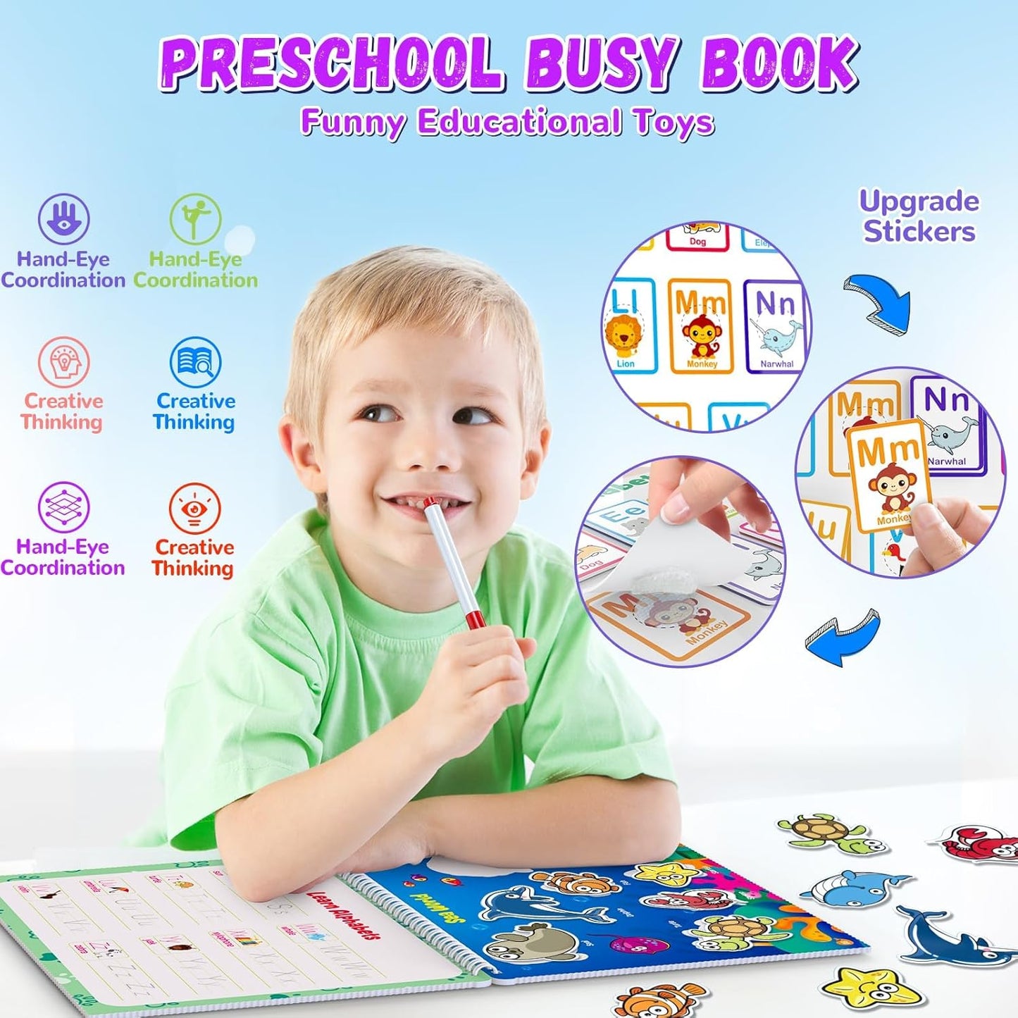 Busy Book for Toddlers 3+, Preschool Learning Activities with 30 Themes Prek Preschool Workbooks, Montessori Educational Learning Toys for Autism Sensory Travel toys,Back to School,Birthday Gifts