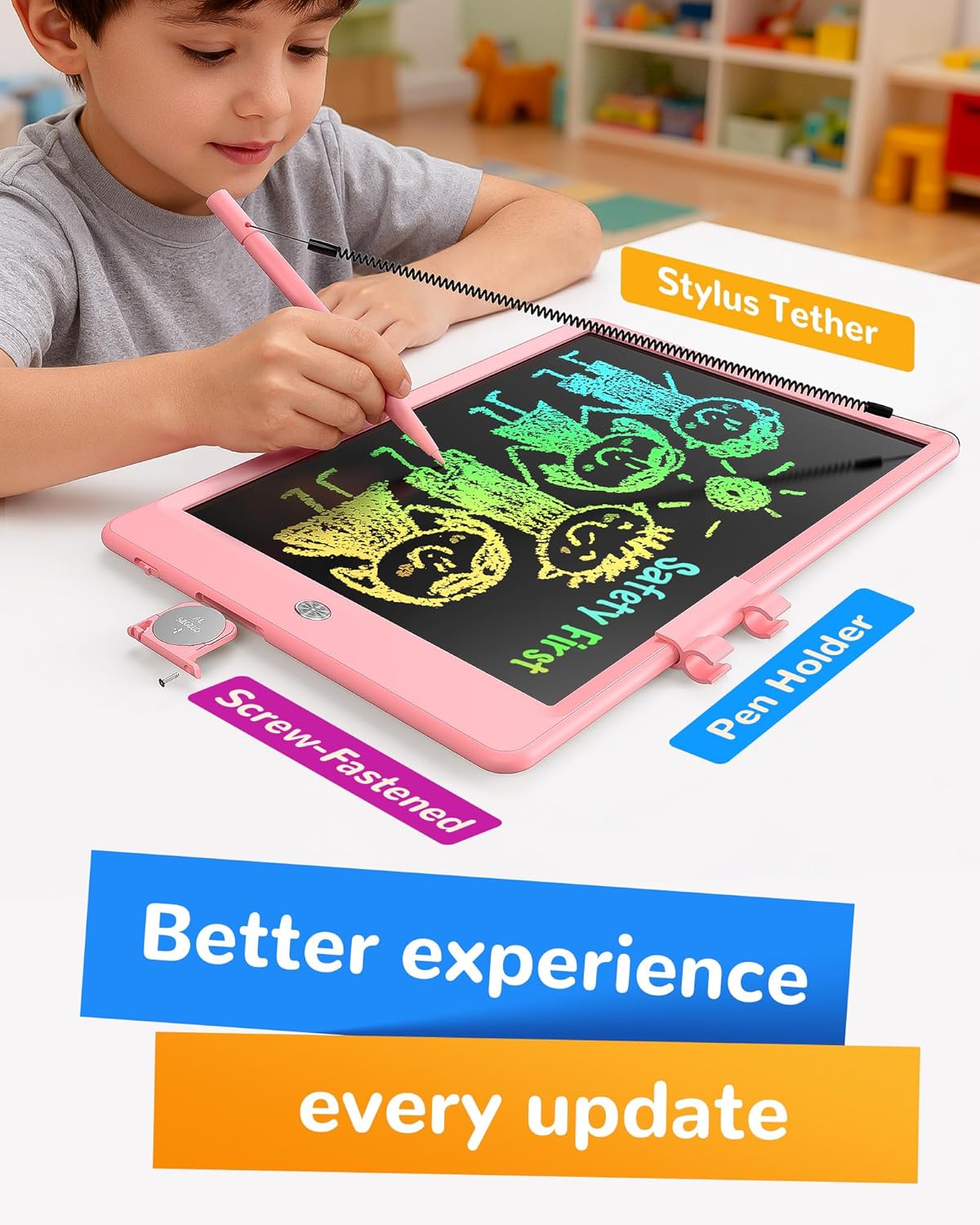 KOKODI LCD Writing Tablet, 12 Inch Colorful Toddler Doodle Board Drawing Tablet, Erasable Reusable Electronic Drawing Pads, Educational and Learning Toy for 3-6 Years Old Boy and Girls(Blue)