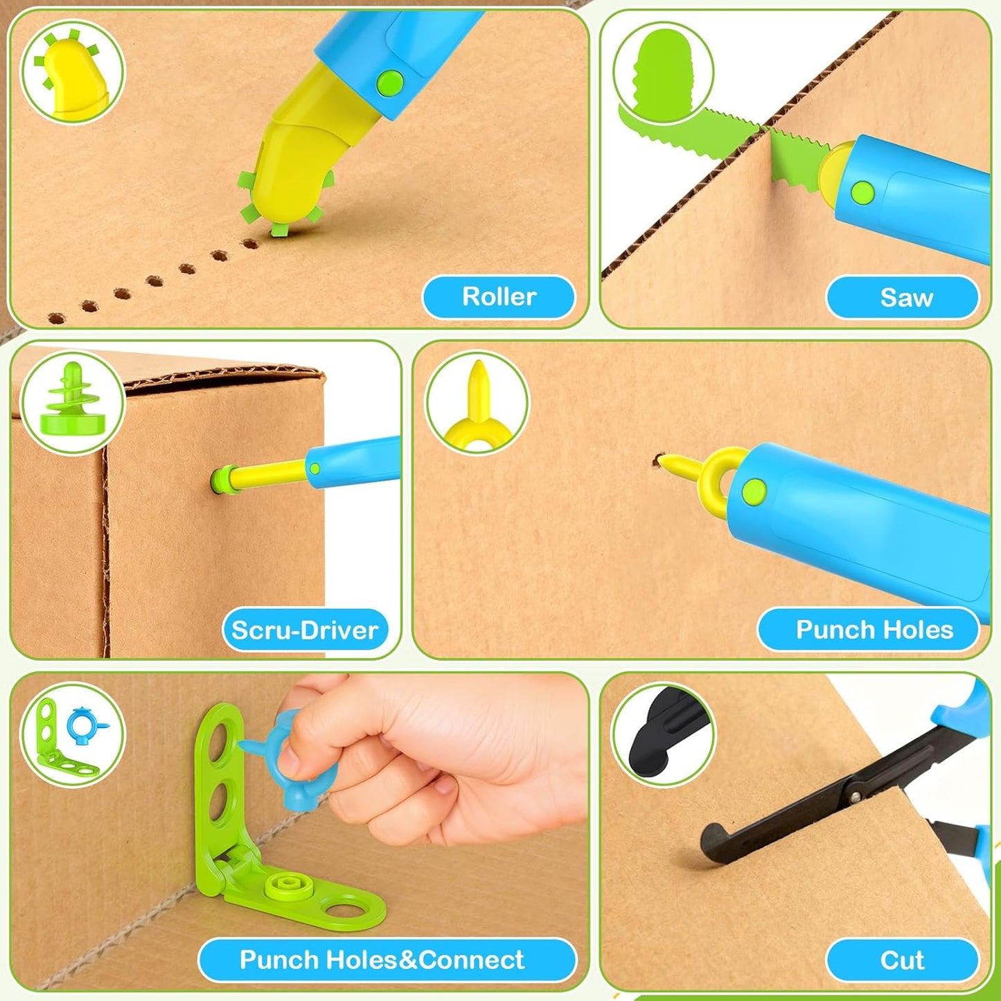 HIKISS 168 Piece Cardboard Tools for Kids with Cutter, Cardboard Construction Kit for Family & Team Activities, Creative STEM Educational Toys Gift for Boys and Girls Aged 5+