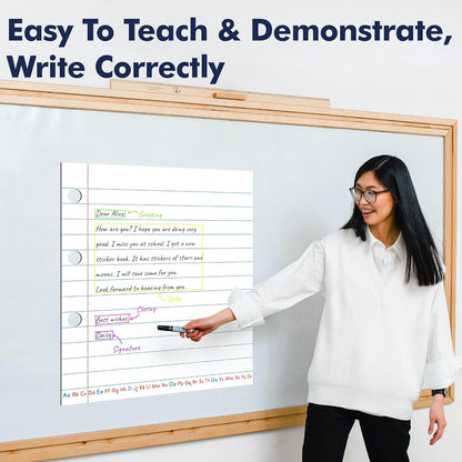 Magnetic Notebook Paper, Erasable & Writable Handwriting Lined Paper Dry Erase Writing Strip Learning Tool for Classroom School, Whiteboard, Blackboard, Office Supplies (17” x 20”)