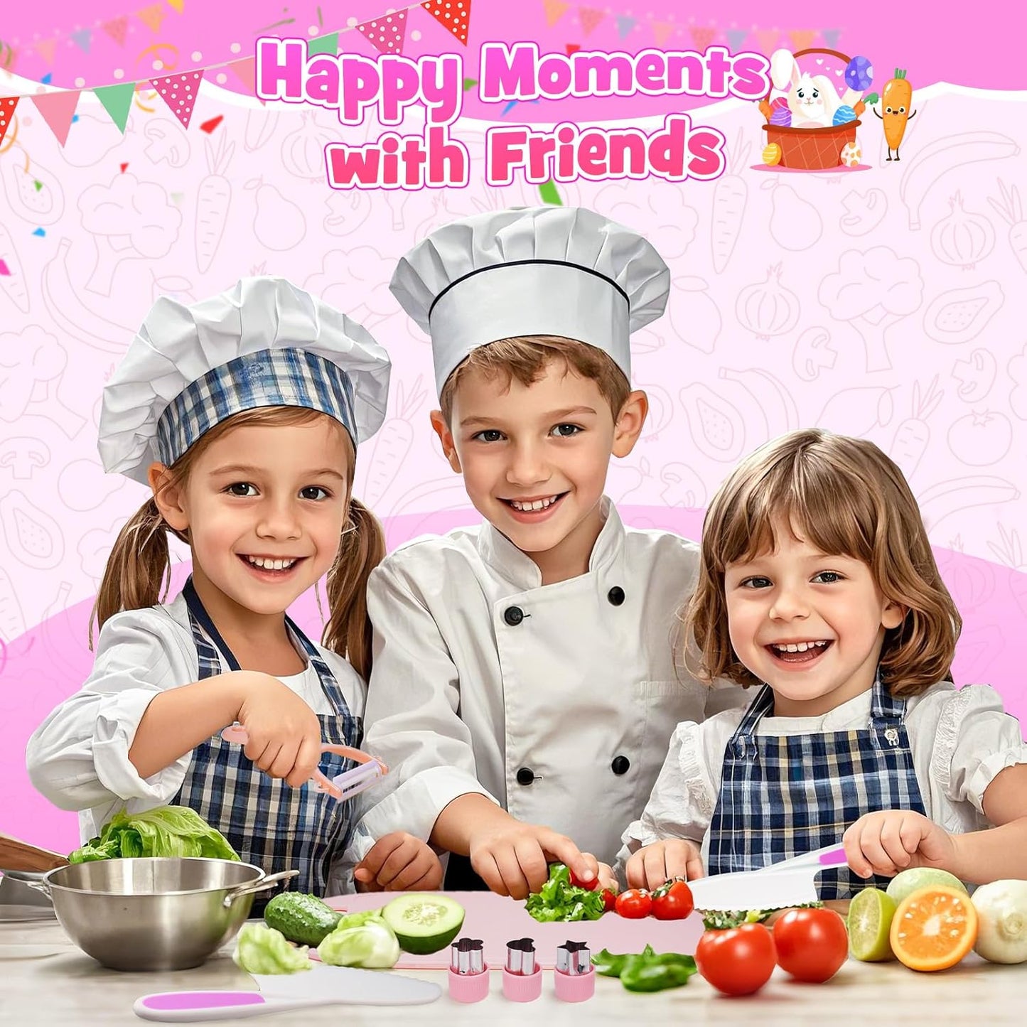 Kids Baking Cooking Set Real & Toddler Kid Apron, Kids Knife Set for Real Cooking & Basket,Food-Grade Material,Montessori Toddler Kitchen Tools, Christmas Birthday Gift for 3-10 Year Old Girls Boys