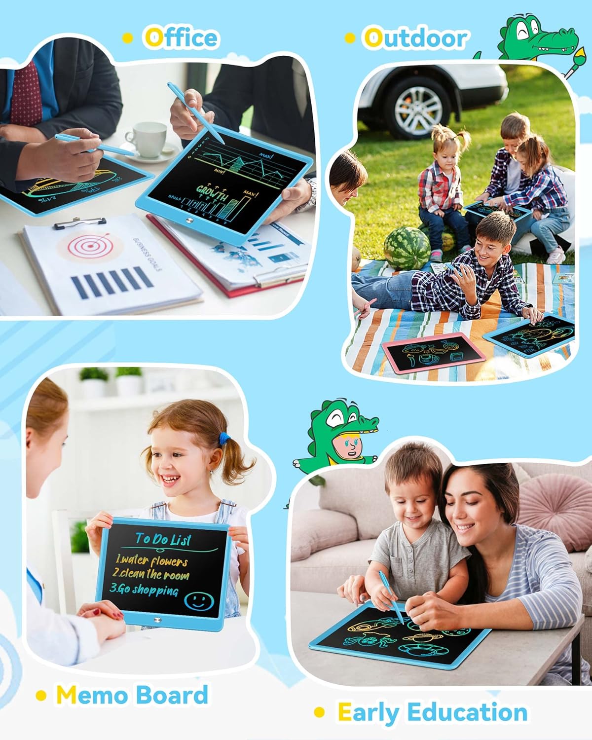 KOKODI 15 Inch LCD Writing Tablet with Anti-Lost Stylus, Erasable Doodle Board Colorful Toddler Drawing Pad, Car Travel School Games Toys for 3 4 5 6 7 8 Kids, Birthday Gift for Girls Boys Blue