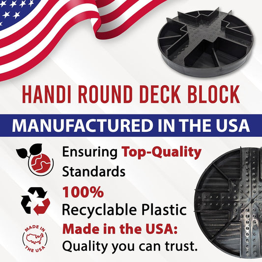 USA Made Original Round Foundation Block (10-Pack) – Durable Deck Support & Floating Shed Platform Base – 100% Recyclable Pedestal for Pier, Post & Beam Construction