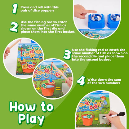 Math Board Games for Kids with Dice Poppers, Math Manipulatives Kindergarten Preschool Math Games Counters Toys, Addition and Subtraction Dice Games Homeschool Supplies Classroom Must Haves