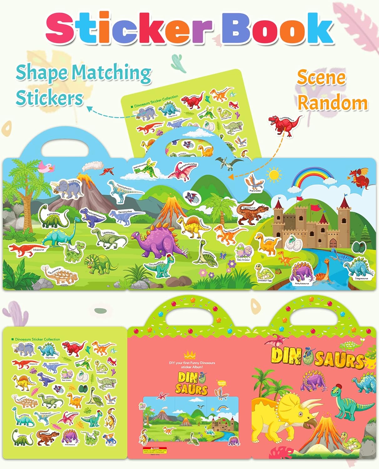 Benresive Reusable Sticker Books for Toddlers, Fun Travel Stickers for Kids, Toddler Sticker Book, Crafts Activities for Toddlers, 3 and Up Birthady Gifts - Vehicle